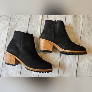Black Suede Block Heel Ankle Boots - Women